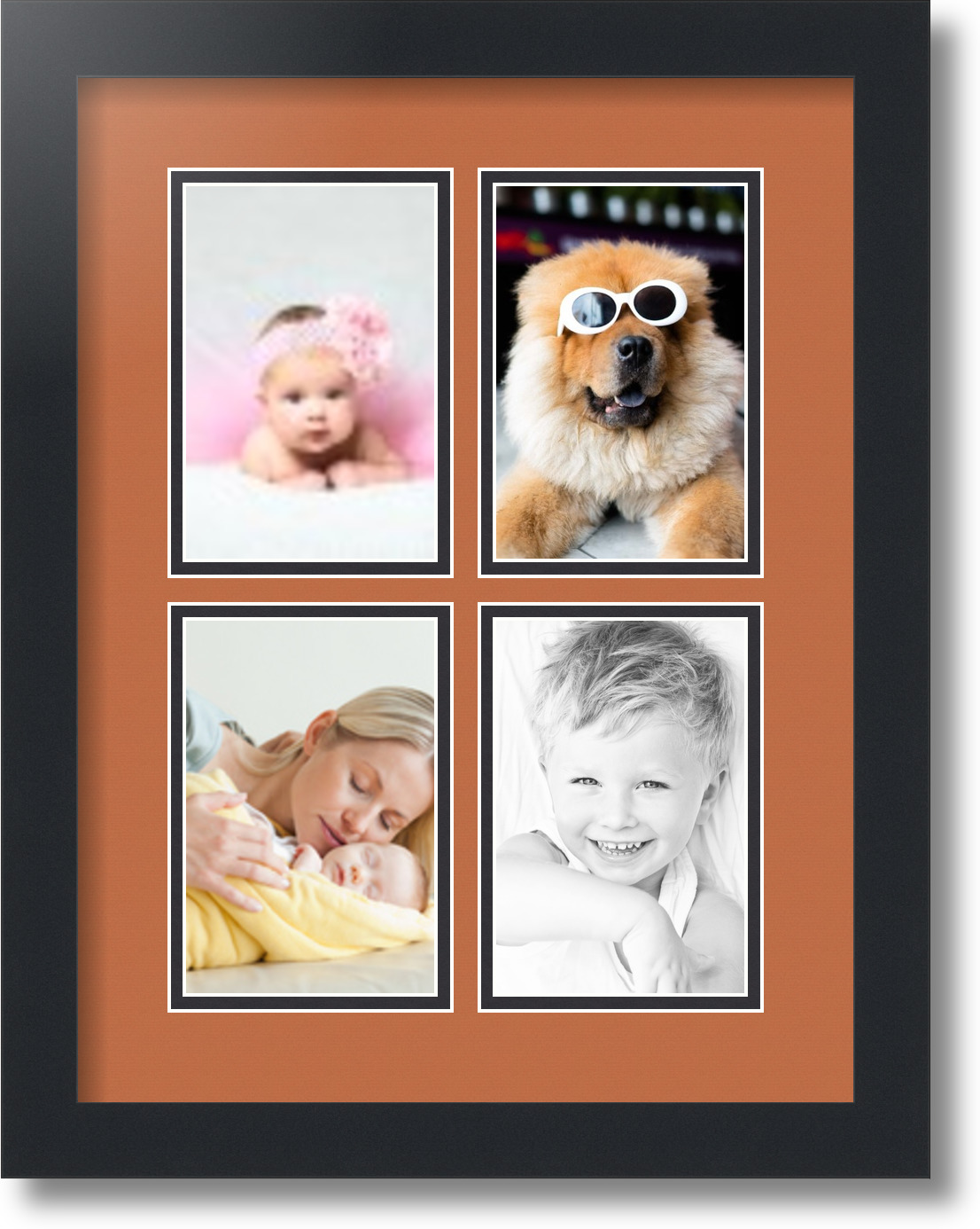 ArtToFrames Collage Mat Picture Photo Frame 4 4x6" Openings in Satin