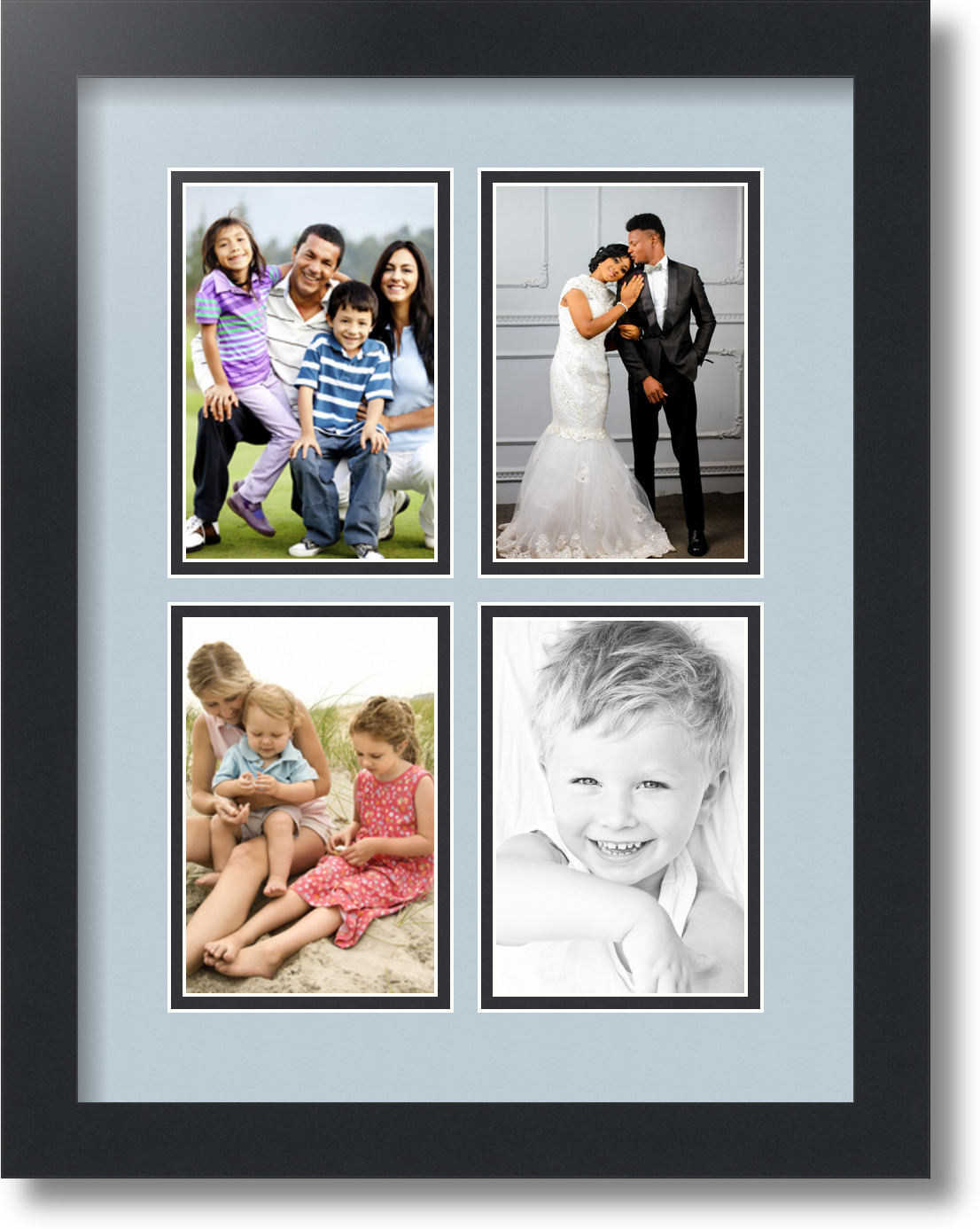 ArtToFrames Collage Mat Picture Photo Frame 4 4x6" Openings in Satin