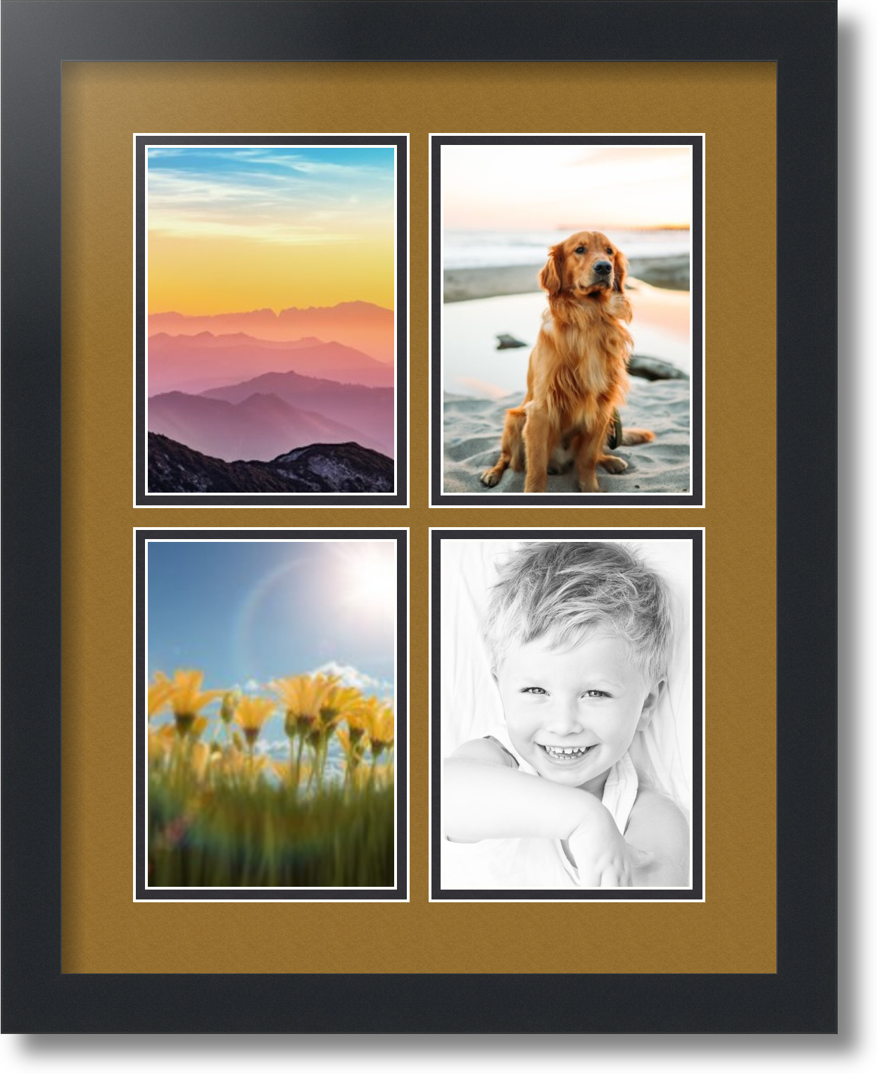 ArtToFrames Collage Mat Picture Photo Frame 4 5x7" Openings in Satin Black 3