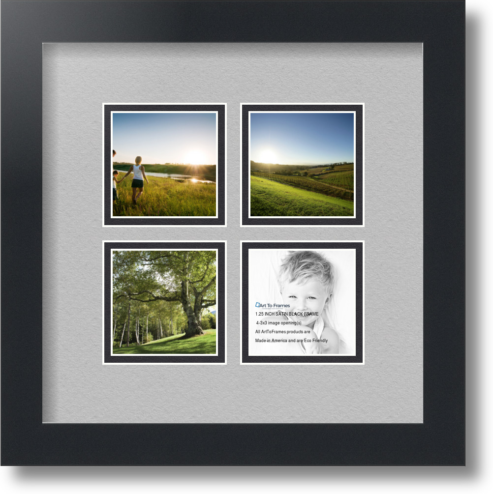 ArtToFrames Collage Mat Picture Photo Frame 4 3x3" Openings in Satin