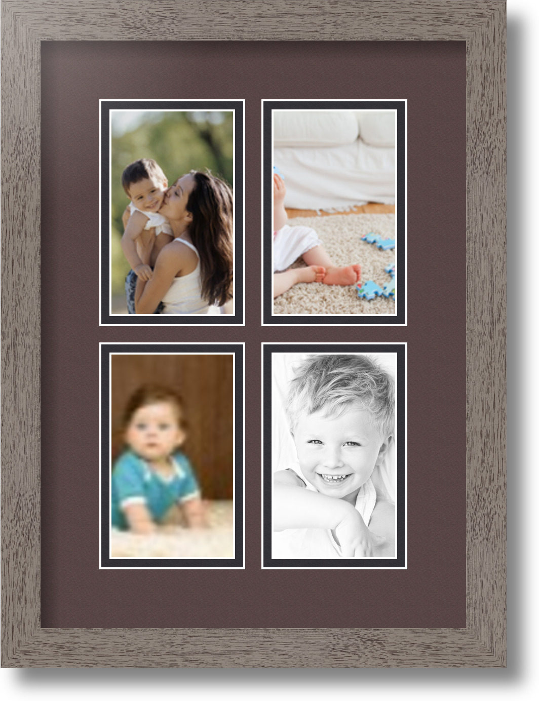 ArtToFrames Collage Mat Picture Photo Frame 4 3x5" Openings in Grey Rustic 1