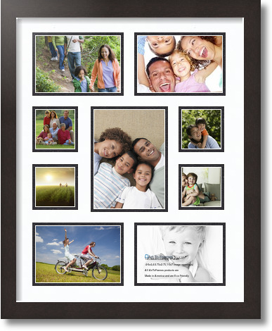 16x20 Coffee collage picture frame 9 opening Super White and Black mat